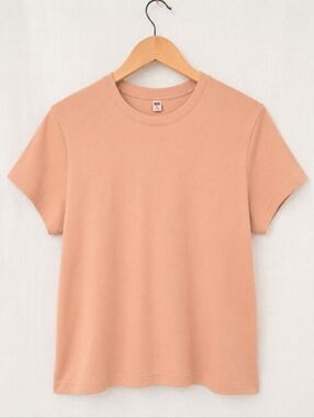 Uniqlo Blush Pink Ribbed Stretch Tee Pink Beige Minimalist Basic XL